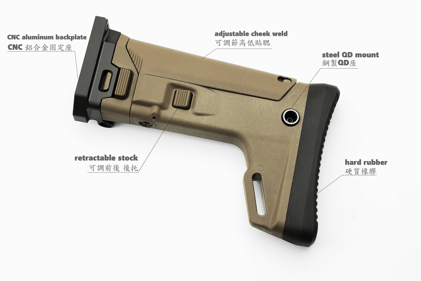 RENEGADE ACR Style Adjustable Folding Stock For WE VFC SCAR H / L GBB